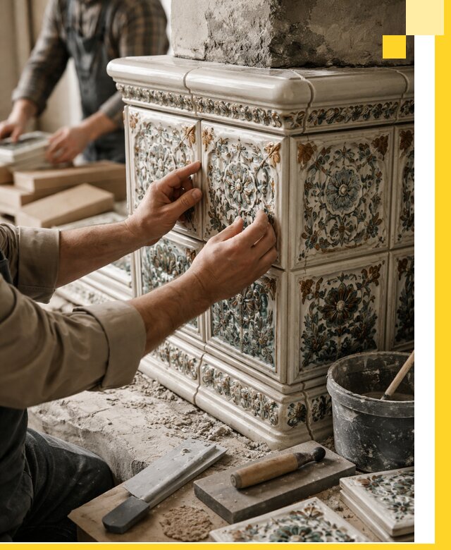 Изразцовые камины под ключ в Таре: проект и монтаж