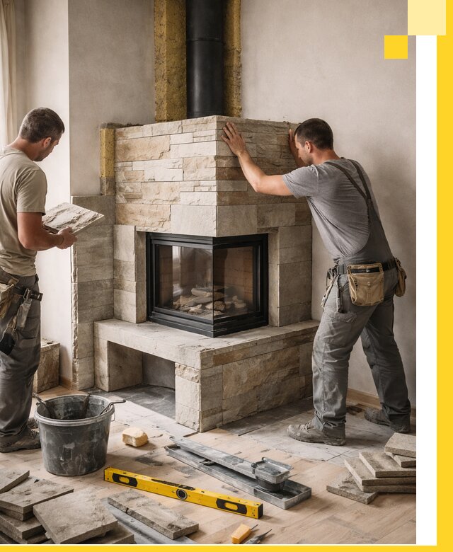 Угловые камины под ключ проект, монтаж и отделка в Таре