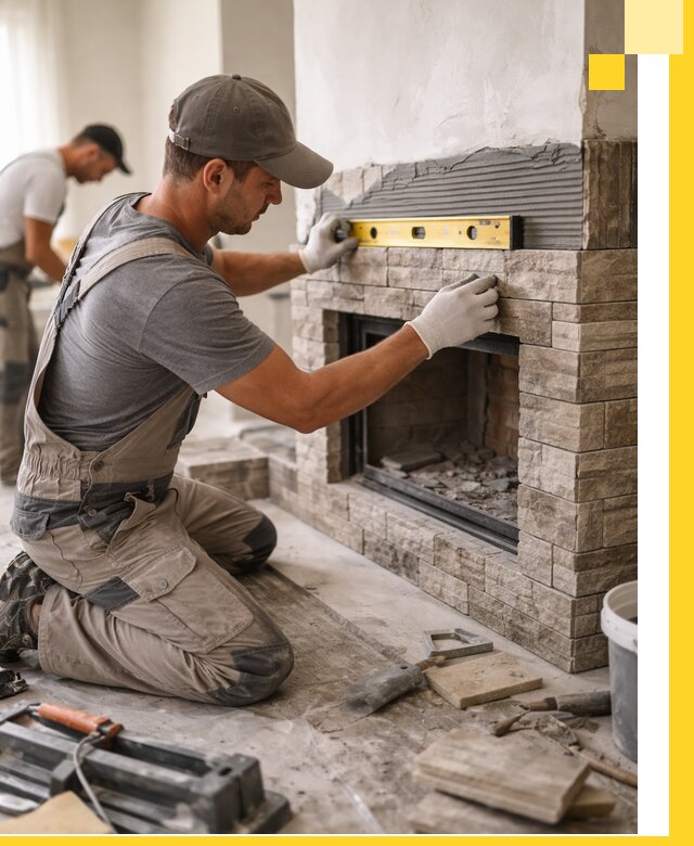 Облицовка каминов в Таре, монтаж и отделка натуральным камнем