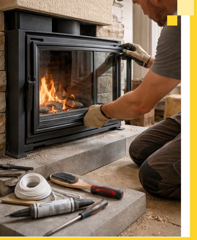 Производство, монтаж и доставка каминов со стеклом в Таре