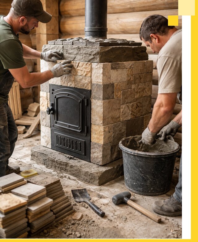 Облицовка банной печи под ключ в Таре: камень и плитка