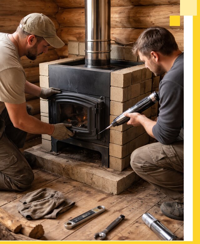 Монтаж и установка печи в бане под ключ с гарантией в Таре