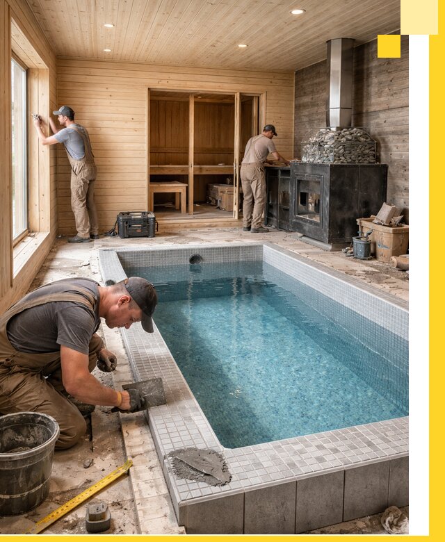 Проект бани с бассейном и сауной в Таре под ключ