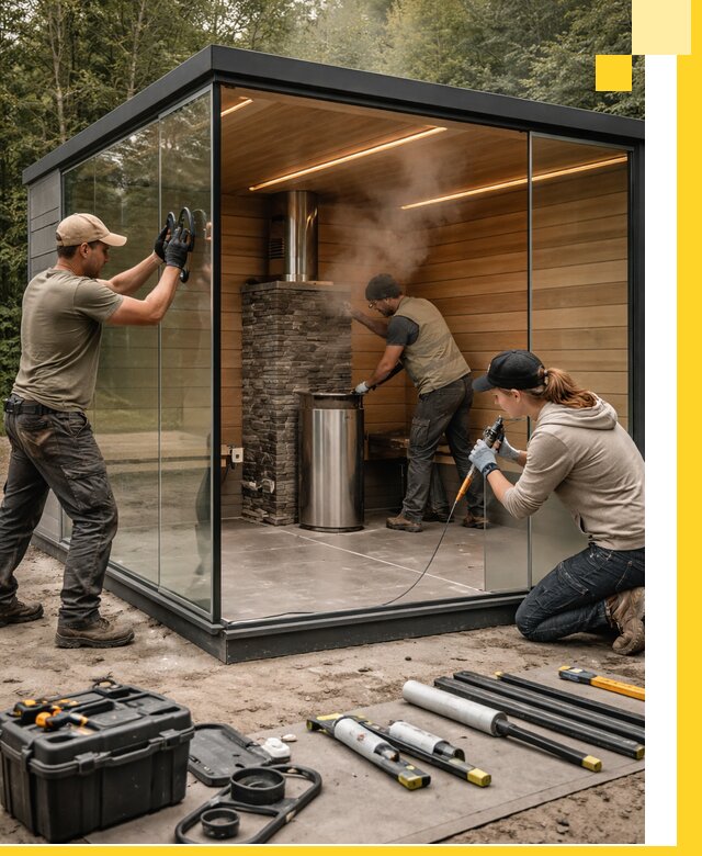 Проектирование и строительство стеклянных бань в Таре